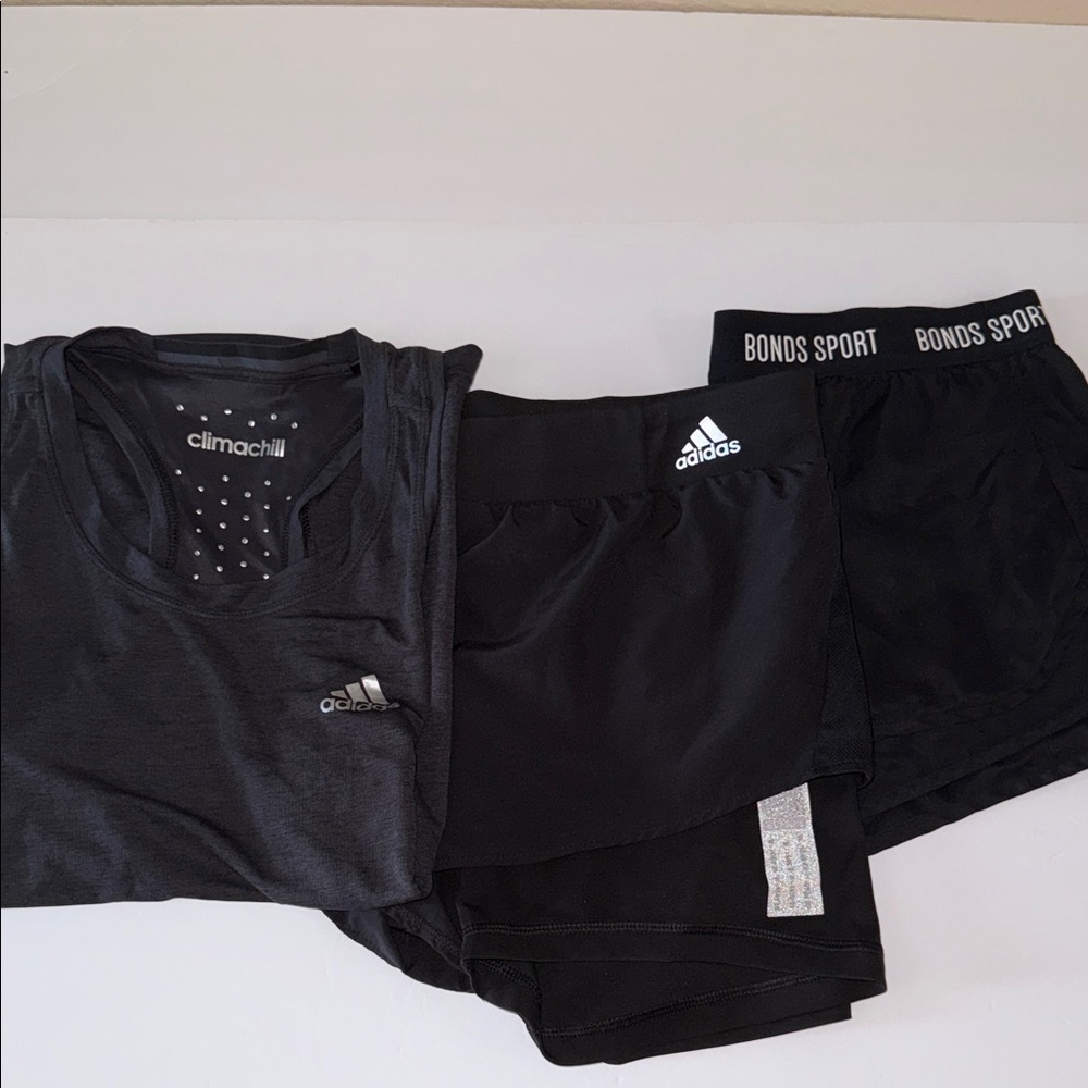 Adidas Climachill Black Tank and Shorts Set & Bonds Shorts Women’s Size M
